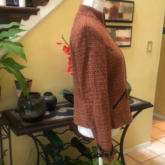 The Limited Cinnamon Wool Tweed Blend Jacket Faux Suede Trim & Mandarin Collar M - Picture 5 of 14